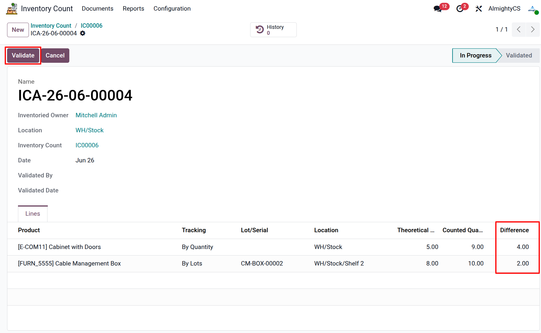 Inventory Adjustment Validation