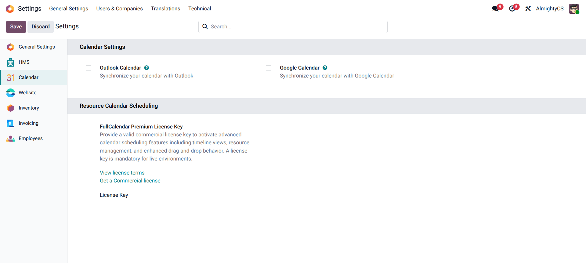 FullCalendar Premium License Configuration