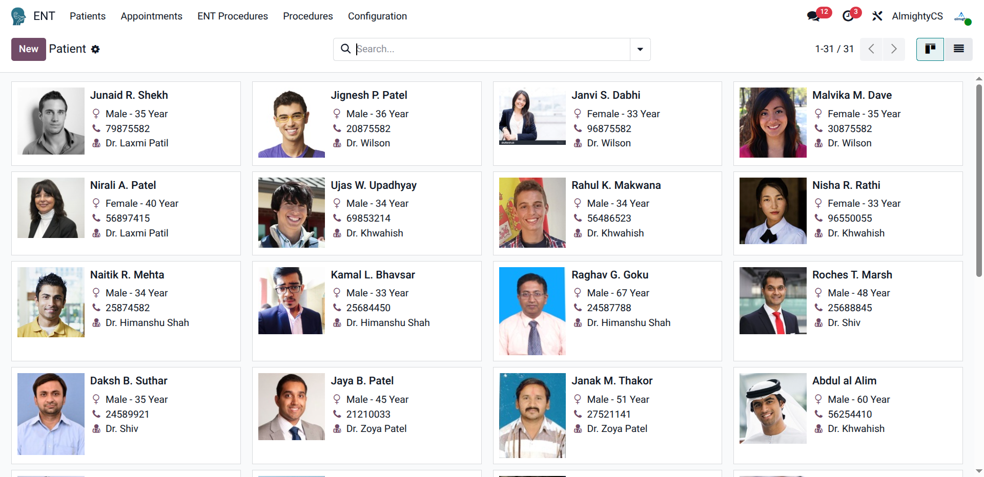 ENT Dashboard Interface