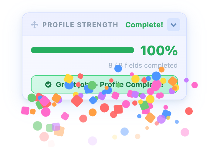 Confetti celebration at 100% completeness