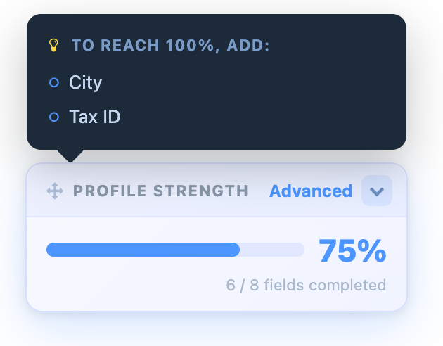 Tooltip showing missing fields