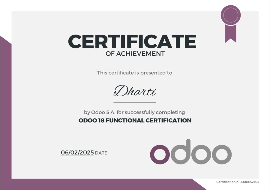 Dharti - Odoo 18 Functional Certification