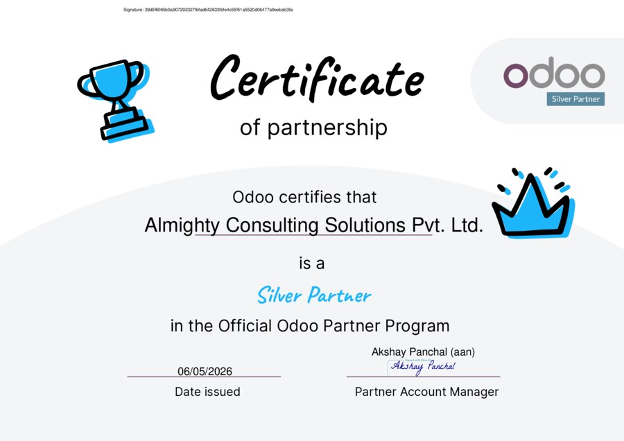 AlmightyCS Odoo Silver Partner Certificate 2026