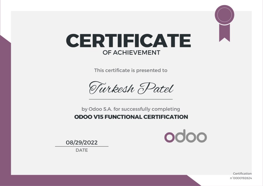 Turkesh Patel - Odoo v15 Functional Certification