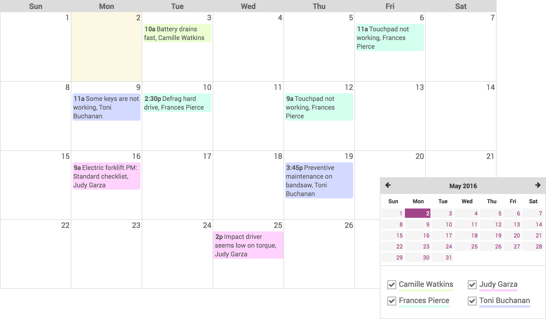 Maintenance Calendar